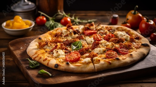 Mediterranean Chicken and Sun-Dried Tomato Flatbread Pizza, highlighting the sun-dried tomatoes