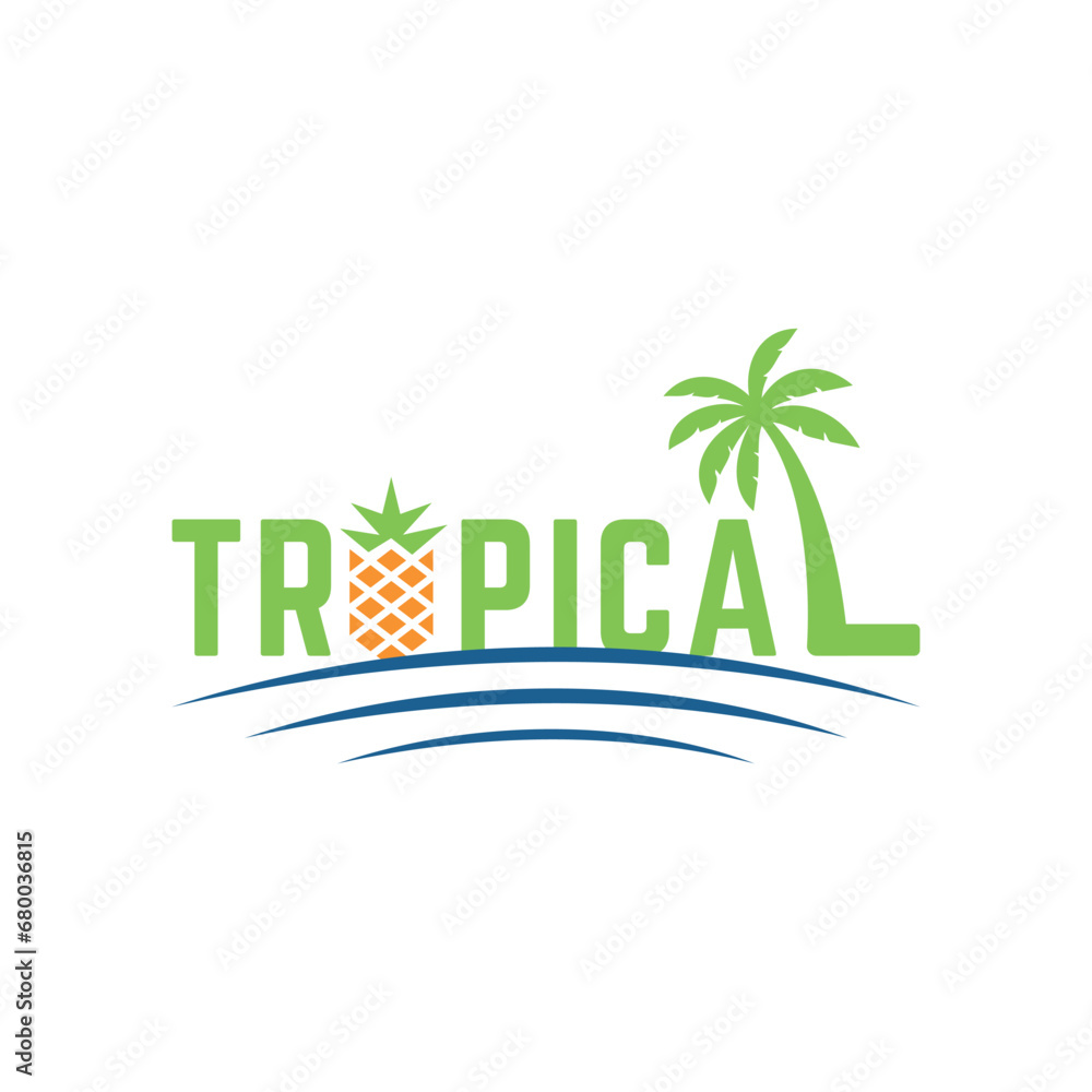 Obraz premium Tropical wordmark logo design creative text logo ocean palm tree