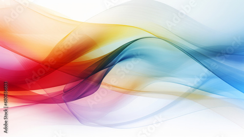 Abstract gentle rainbow waves design with smooth curves and soft shadows on clean modern background. Fluid gradient motion of dynamic lines on minimal backdrop
