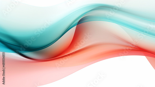 Abstract silk teal coral waves design with smooth curves and soft shadows on clean modern background. Fluid gradient motion of dynamic lines on minimal backdrop