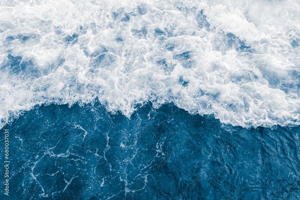Dark blue sea ocean wave and  liquid white foam - obrazy, fototapety, plakaty 