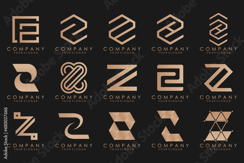 Set of abstract letter z logo design. icons for business of luxury elegant, simple with gold color
