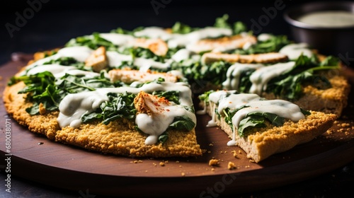 Quinoa Crust Chicken Alfredo and Spinach Pizza, featuring a gluten-free and nutritious crust