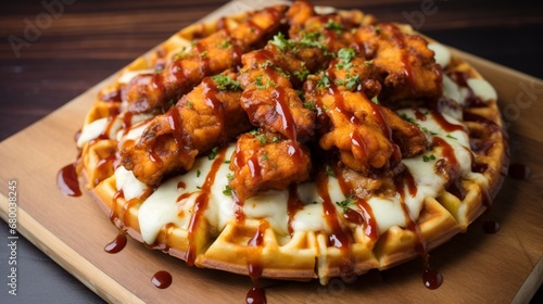 Quirky Chicken and Waffle Pizza, showcasing a unique blend of sweet and savory flavors