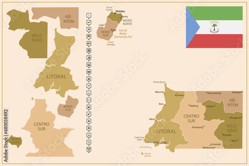 Equatorial Guinea - detailed map of the country in brown colors, divided into regions.