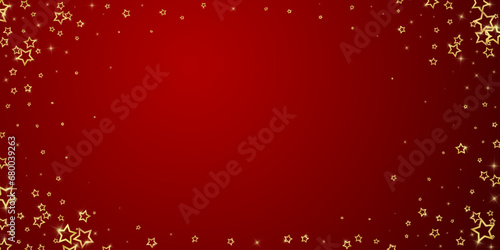 Christmas stars vector overlay. Magic stars luxury sparkling confetti. Christmas spirit. Festive stars vector illustration on red background.
