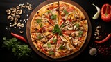Thai Chicken Pizza arranged in a yin-yang pattern, symbolizing the perfect harmony of flavors in this culinary creation.