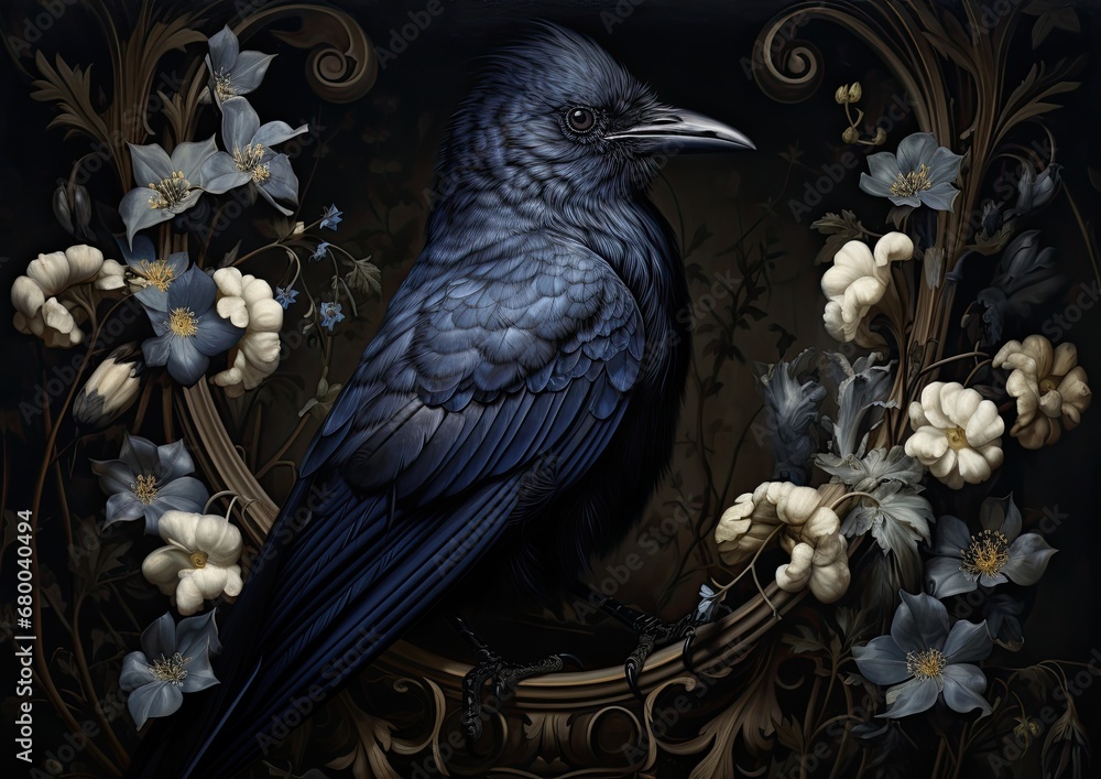 Fototapeta premium Gothic raven with roses