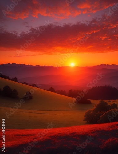 Calm Natural Beauty  A Serene Sunset Landscape View