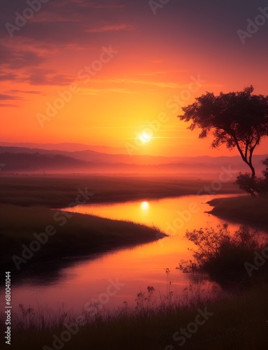 Calm Natural Beauty  A Serene Sunset Landscape View