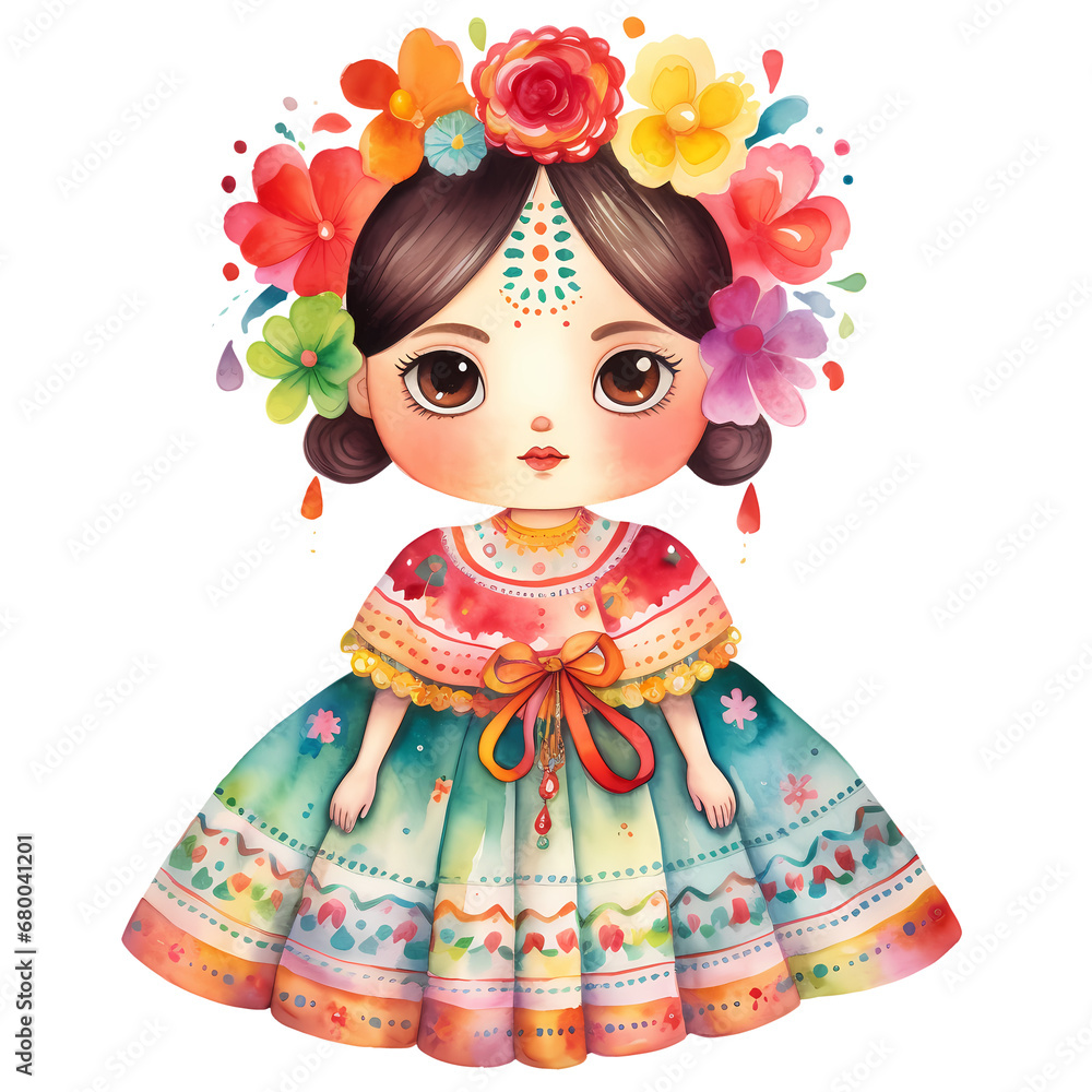 Cute Girl Mexican Watercolor Clipart Illustration Stock Illustration ...