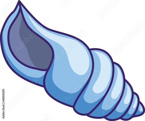spiral snail shell blue colored with outline. conch shell icon. Sea shell and ocean symbol vector graphic isolated on transparent background