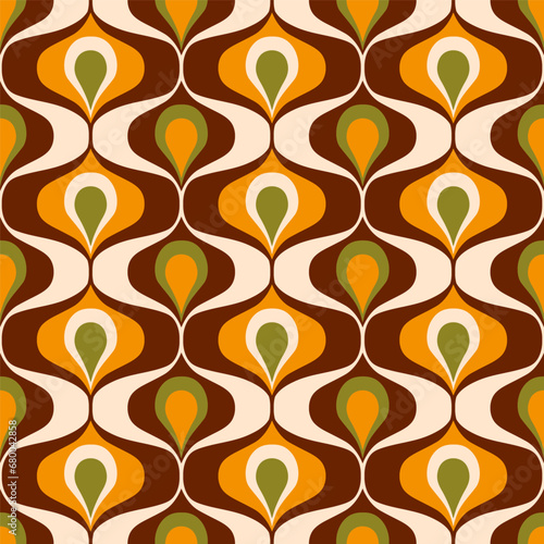 Pattern Retro 70s ogee ovals brown yellow moss