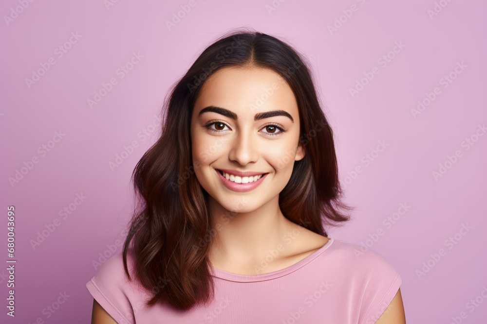 Isolated studio portrait of a young white woman wearing a casual blank t-shirt. Generative AI. Isolated studio portrait of a young white woman wearing a casual blank t-shirt. Generative AI.
