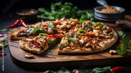 Thai Chicken Pizza with a sprinkle of crushed peanuts, adding a crunchy and nutty texture.