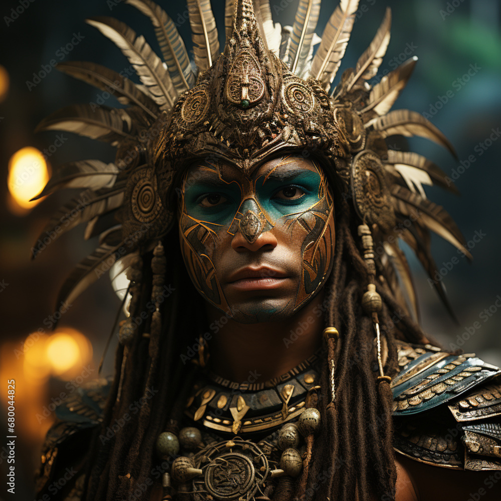 Portrait of a beautiful indian warrior on the background of the night city,Generative AI