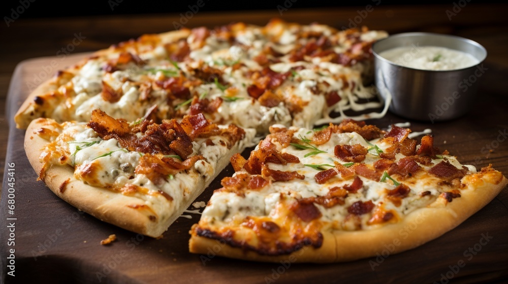 Unforgettable Chicken Bacon Ranch Pizza, emphasizing crispy bacon and creamy ranch dressing,