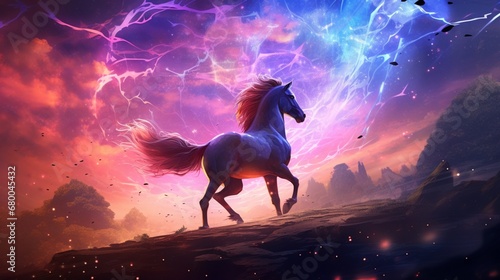 a cosmic phenomenon where the amazing forest horse gallops amidst swirling nebulae and celestial wonders.