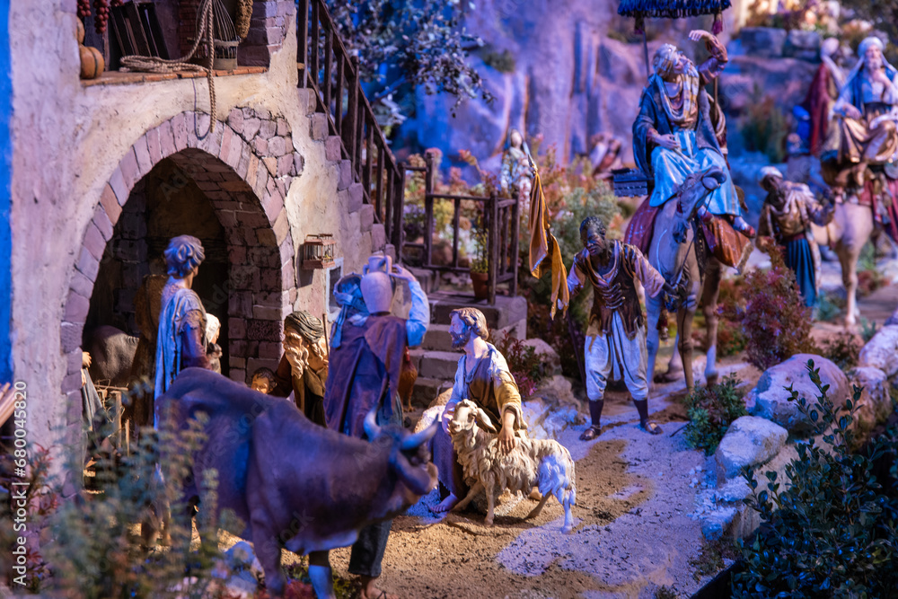 Artistry in Bethlehem: Intricate Details of Figures and Animals in an Artisanal Nativity Scene