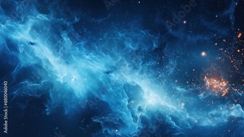 Abstract industrial background with swirling blue fire-like particles in motion
