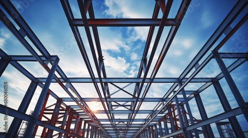 Structure of steel for building construction on sky background
