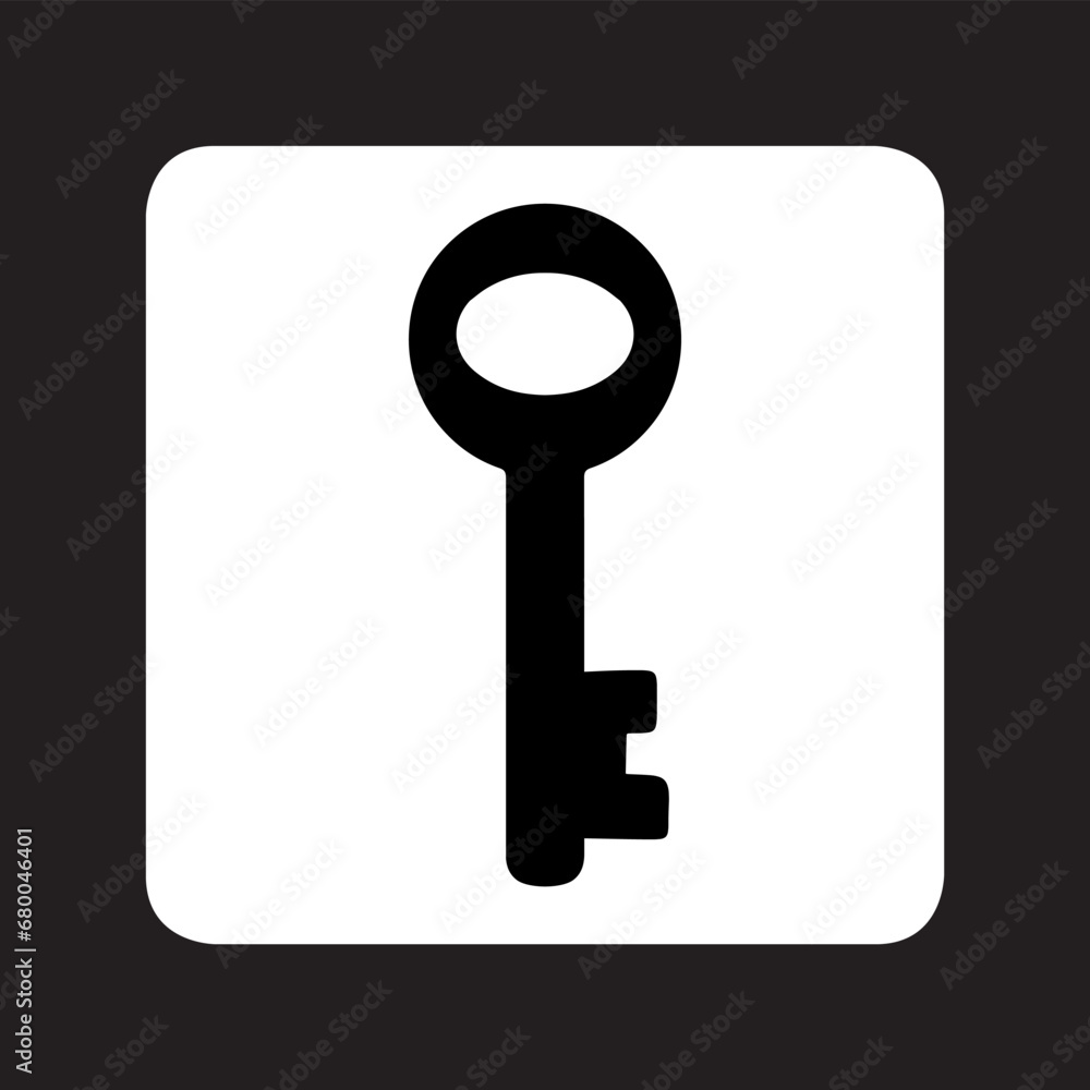 Key icon vector. Key logo design. Key vector icon illustration in square isolated on black background Key icon vector. Key logo design. Key vector icon illustration in square isolated on black background