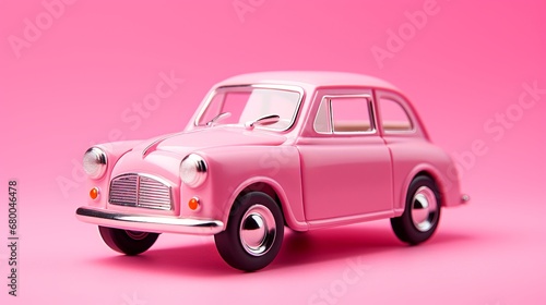 A Vintage Pink Toy Car Against a Monochromatic Background, generative ai