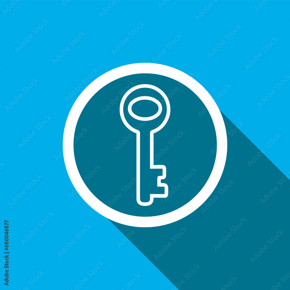 Key icon vector. Key icon sign symbol in trendy flat style. Key icon image, Key icon illustration isolated on blue background Key icon vector. Key icon sign symbol in trendy flat style. Key icon image, Key icon illustration isolated on blue background