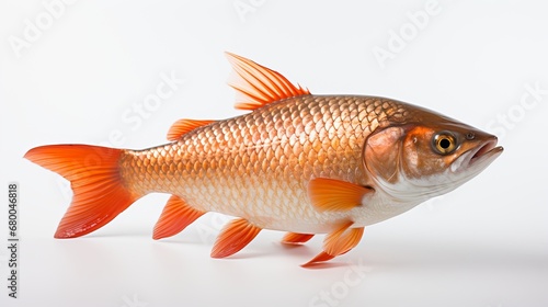 A Lone Goldfish Gleams Against a Pristine White Background, generative ai