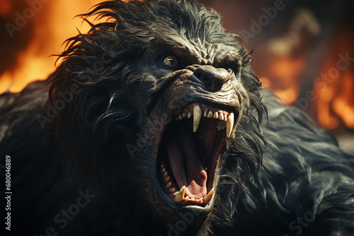 A gorilla roaring