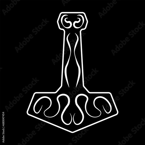 Mjolnir silhouette. God of thunder symbol. Thors hammer icon. Vector illustration image.