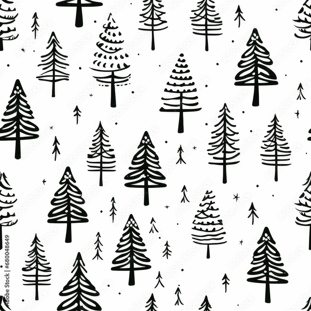 Obraz premium watercolor christmas tree doodle seamless pattern