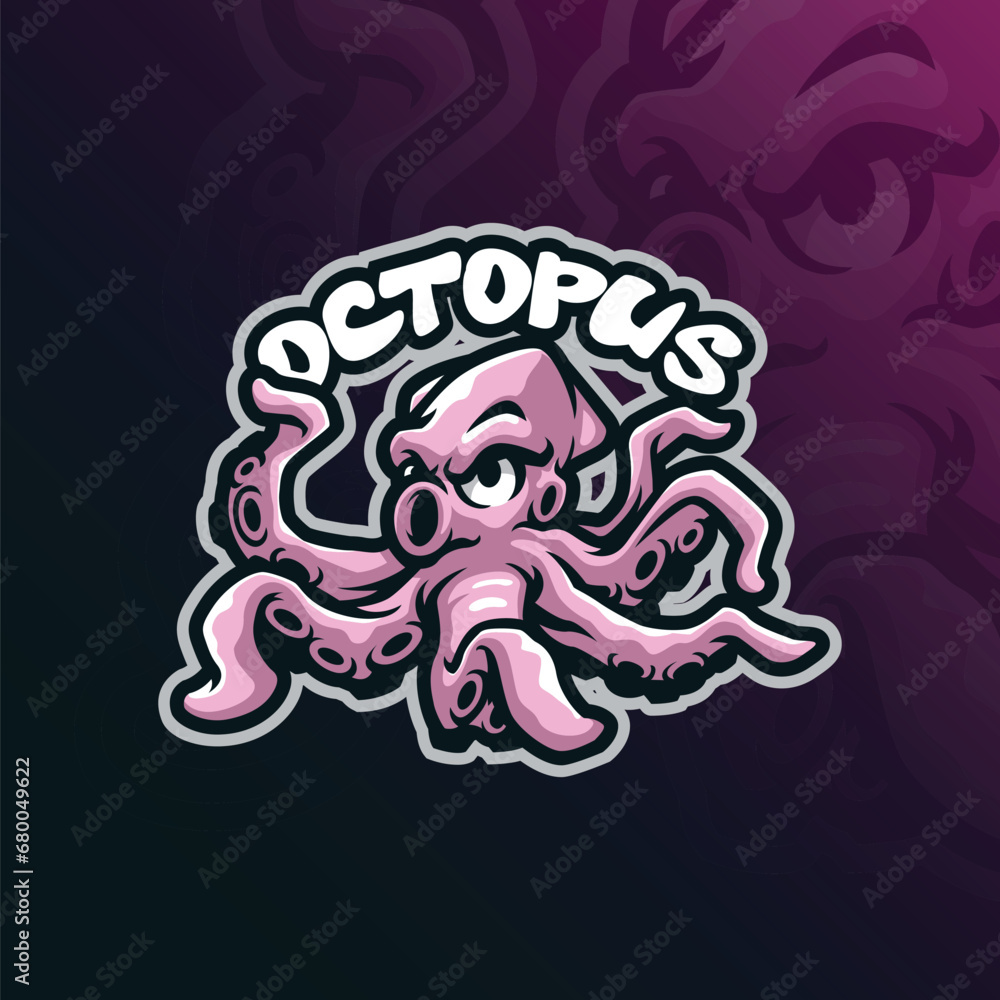 Octopus mascot logo design vector with concept style for badge, emblem and t shirt printing. Smart octopus illustration.