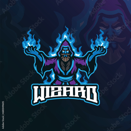 Wizard mascot logo design vector with concept style for badge, emblem and t shirt printing. Wizard illustration for sport and esport team.