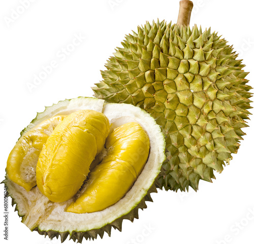 Golden Musang King Durian, king of fruits, durian pulp cutout isolated. photo