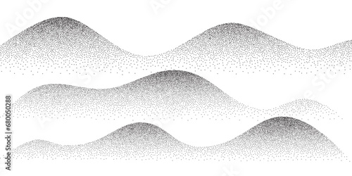 Wave grain pattern background. Abstract dot stipple lines, black noise dotes, sand texture, grainy effect, vector illustration isolated on white background
