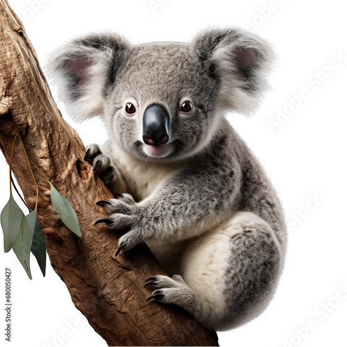 Koala Holding onto a Tree Branch Isolated on Transparent or White Background  PNG