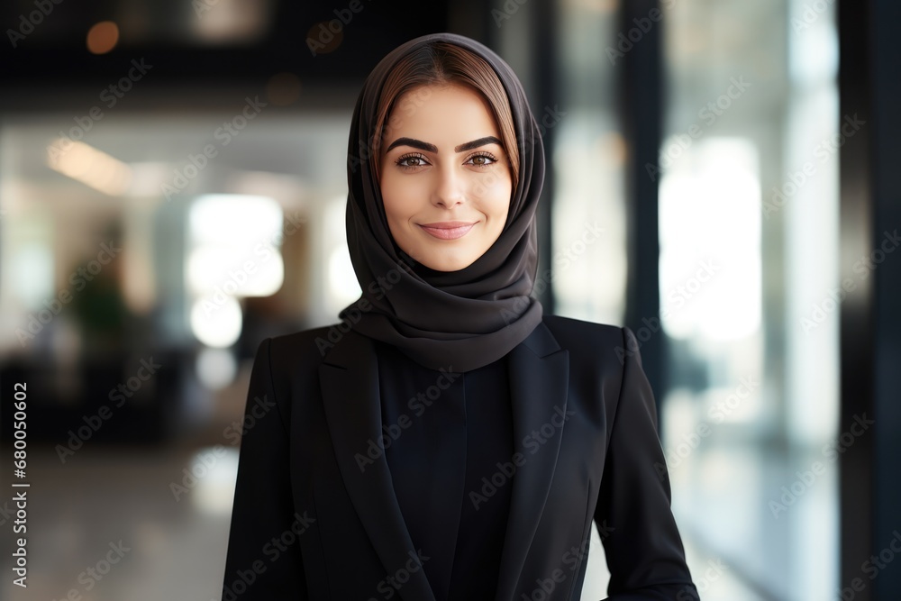 Confident Arabian Businesswoman Posing In Corporate Office Portrait. Сoncept Professional Headshot, Business Attire, Corporate Environment, Confident Female Leader, Arabian Businesswoman Confident Arabian Businesswoman Posing In Corporate Office Portrait. Сoncept Professional Headshot, Business Attire, Corporate Environment, Confident Female Leader, Arabian Businesswoman
