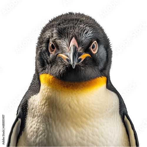 Penguin Face Close-Up Isolated on Transparent or White Background, PNG photo