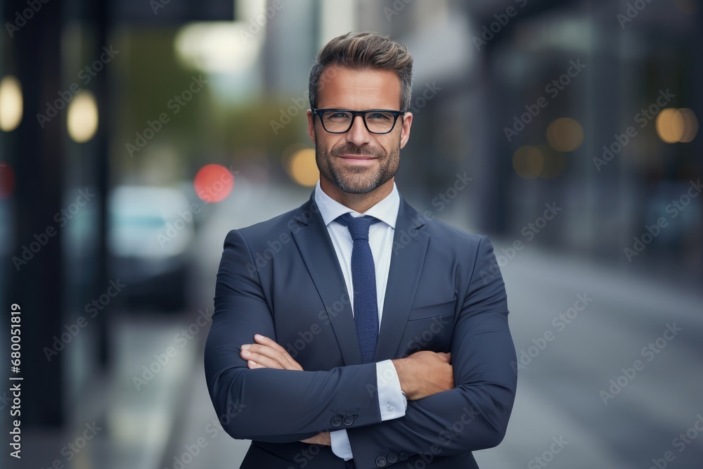 Happy Businessman Standing With Crossed Arms