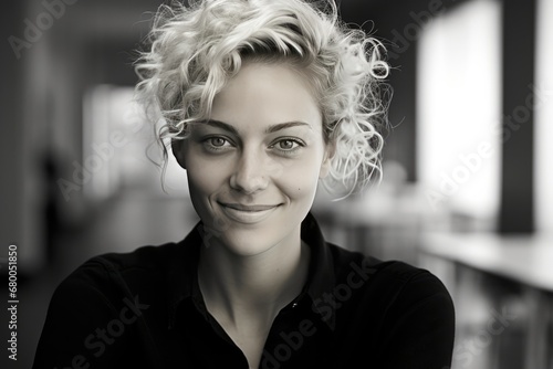 Happy Woman In Office, Looking Directly At Camera