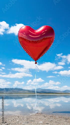  A heart shaped Ballon floating in sky, valentines day Banner, Happy Valentines day