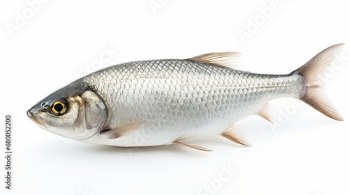  Rohu fish with a red tail fin swimming in White background, generative ai