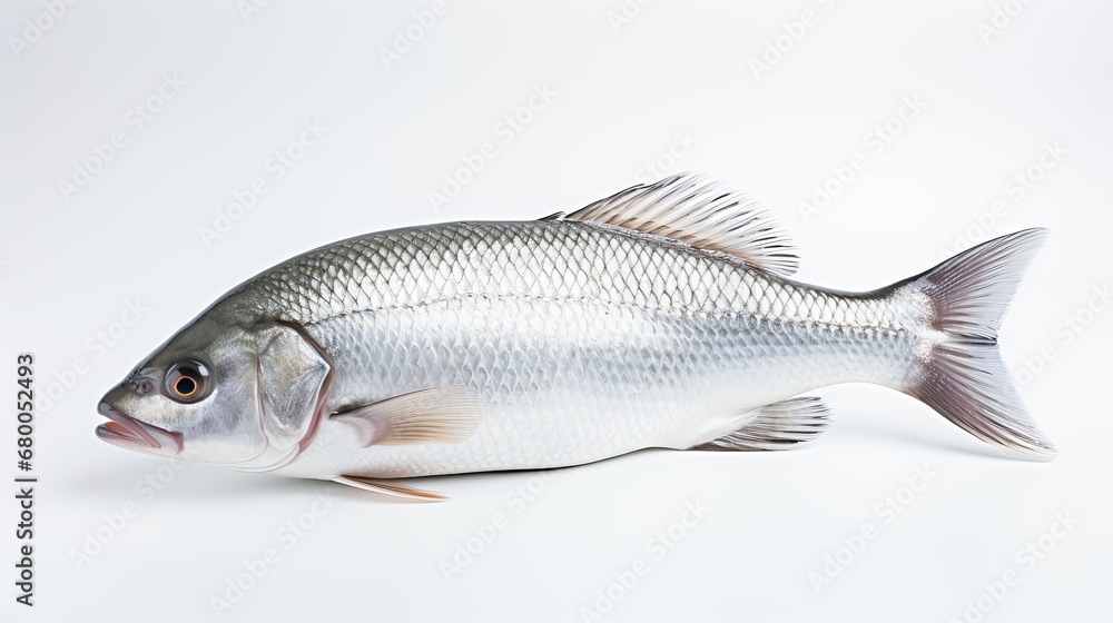 Rohu fish with a red tail fin swimming in White background, generative ai Rohu fish with a red tail fin swimming in White background, generative ai