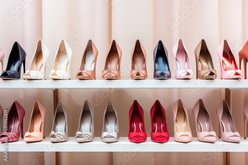 Shelf With High Heel Shoes In Store photo
