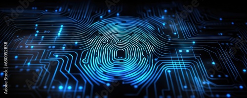 A Fingerprint On A Circuit Board. Сoncept Macro Photography, Technology, Digital Forensics, Cybersecurity, Data Analysis photo