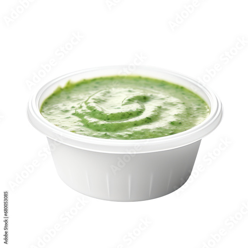 chimichurri,white plastic container of chimichurri sauce isolated on transparent background,transparency 