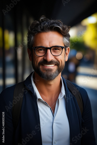 Man with glasses and beard smiling for the camera.