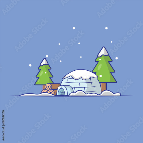 Igloo House, winter built from ice blocks Cartoon Vector Illustration. Icy cold home or house Concept Isolated Flat Design Vector. © DvectorX