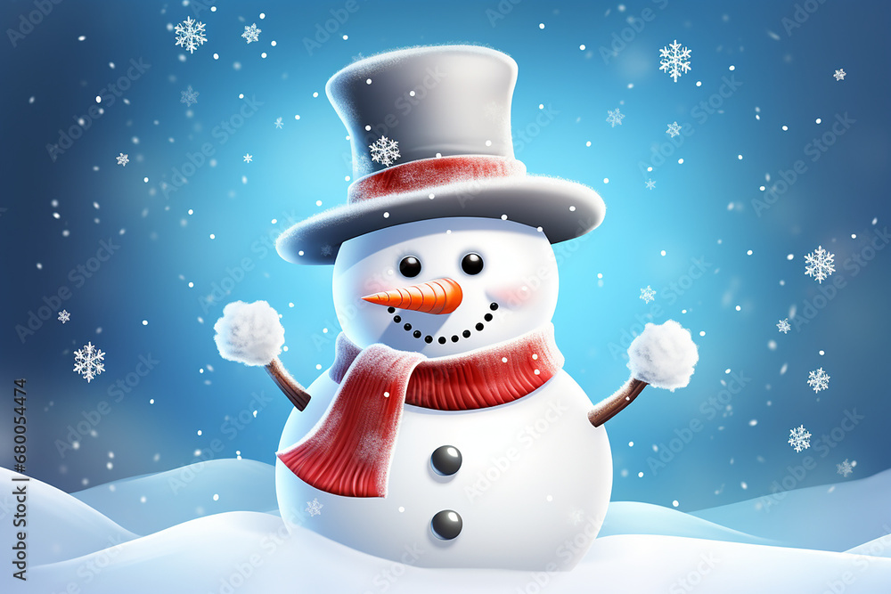 Charming Snowman with Silver Bucket: Winter Christmas 3D Cartoon Background Created with generative AI tools Charming Snowman with Silver Bucket: Winter Christmas 3D Cartoon Background Created with generative AI tools